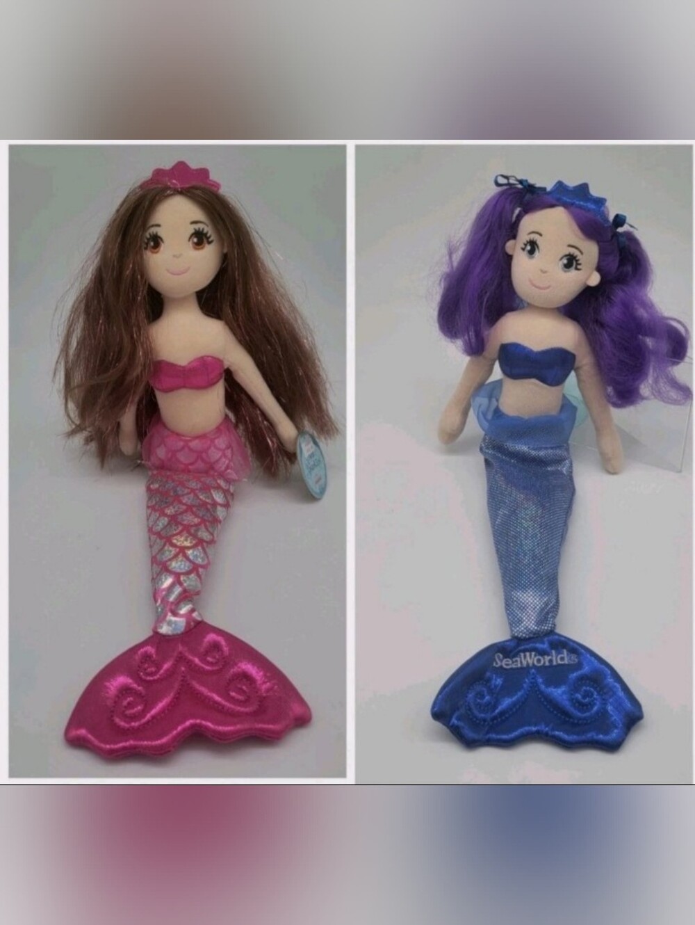 Mermaid Dolls Set Plush Aurora World Sea Sparkles Pink NWT & Sea World Blue GUC